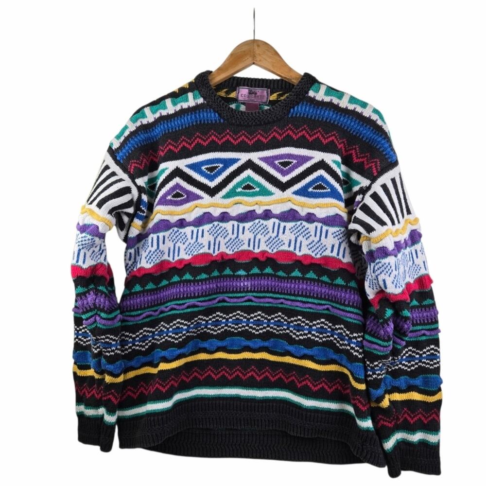 Concrete mix Sweater Size M Textured 3D Crew Neck Vintage Mutli color‎